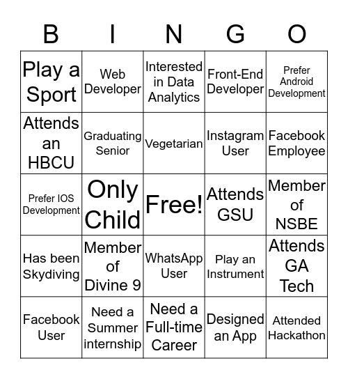 “Careers, Conversations & Culture” Bingo Card