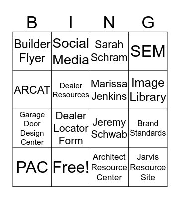 Wayne Dalton Bingo Card