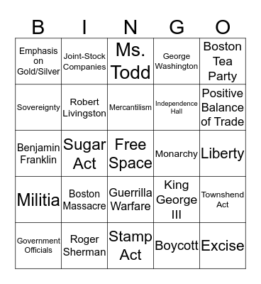 UNITED STATES HISTORY I- MIDTERM REVIEW (Dagnall/Todd) Bingo Card