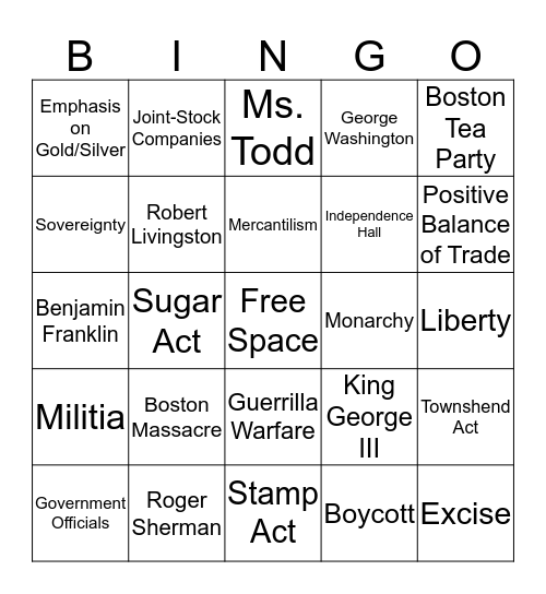 UNITED STATES HISTORY I- MIDTERM REVIEW (Dagnall/Todd) Bingo Card