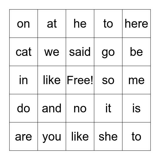 K-HF Words /  Oct-Jan Bingo Card