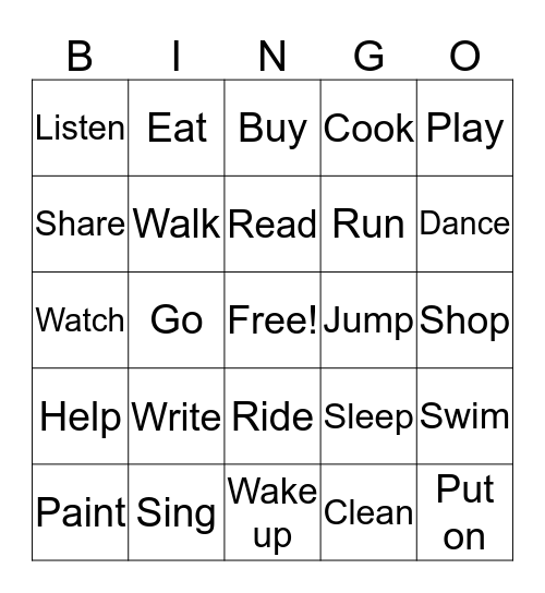 Verb Bingo Card