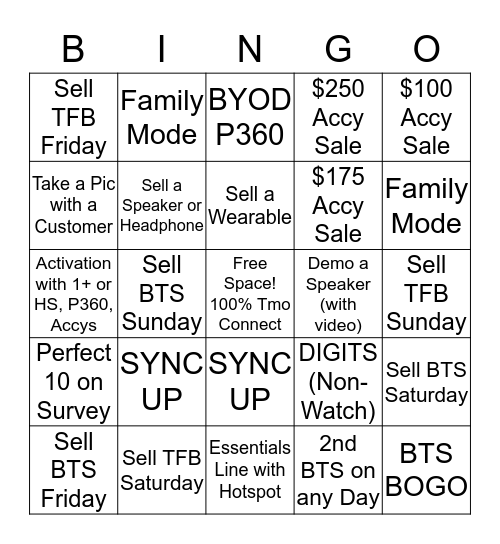 Bingo For Buck$ Bingo Card