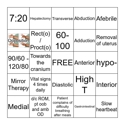 Medical Terminology + VS Bingo Card