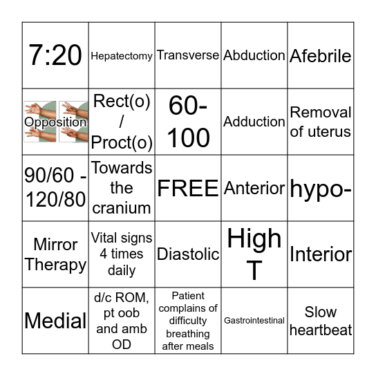 Medical Terminology + VS Bingo Card