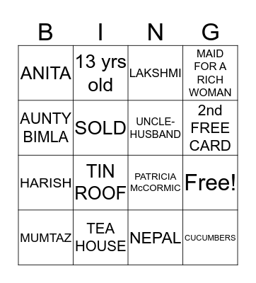 SOLD BINGO GAME Bingo Card