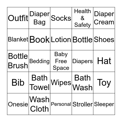 Baby Bingo Card