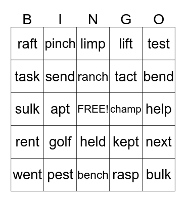 Ending Blends Bingo Card