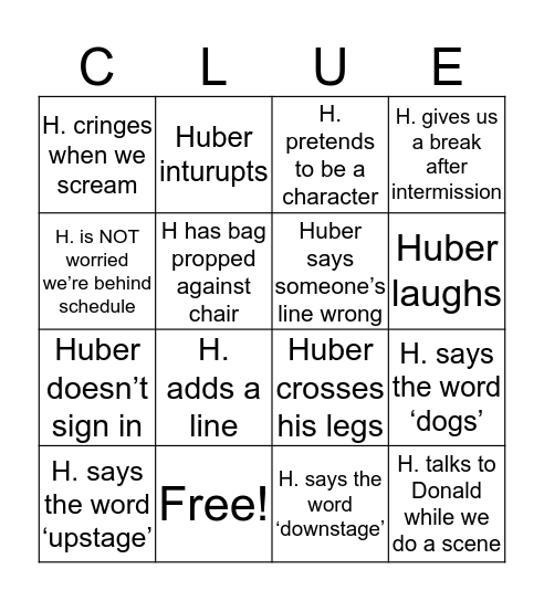 Huber Bingo Card