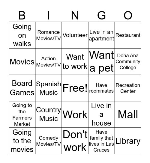 Friends & Relationships Bingo Card