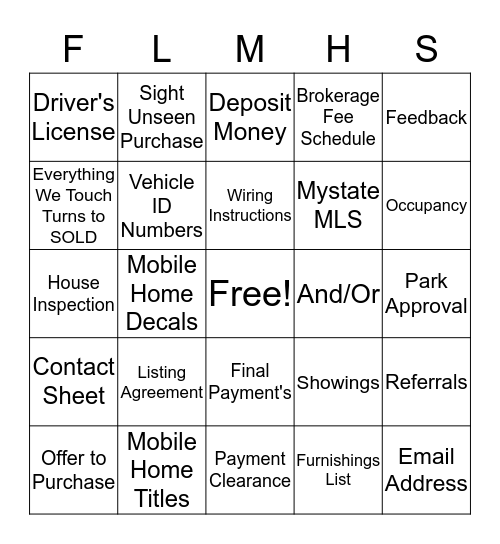 FLORIDA MOBILE HOME ON SALE, INC. Bingo Card