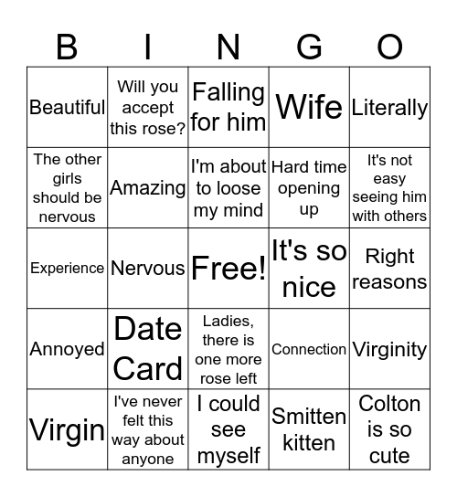 Batchelor  Bingo Card