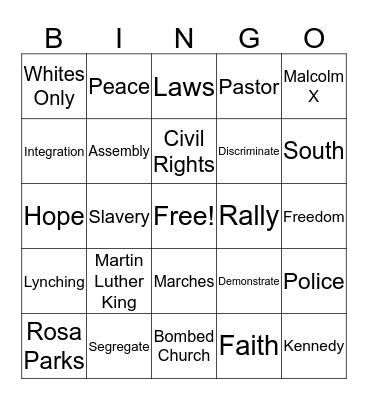 Active Day MLK Special Bingo Card