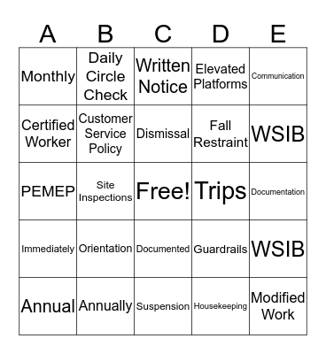 Health & Safety BINGO #1 Bingo Card