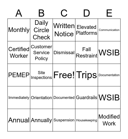 Health & Safety BINGO #1 Bingo Card