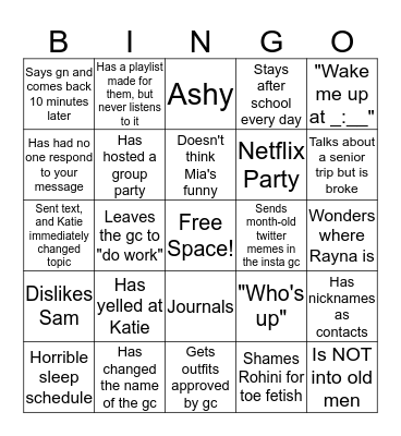 Eternal Friends Bingo Card