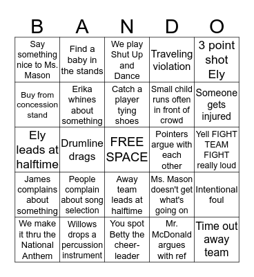 Ely Basketball Pep Band Bingo Card