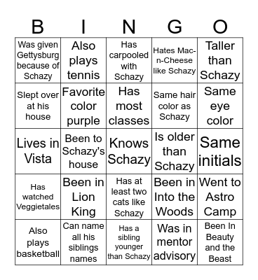 With Schazy Bingo Card