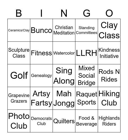 Community Showcase Bingo Card