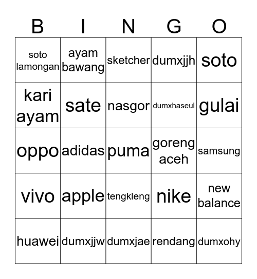BINGO DUMX #1 Bingo Card