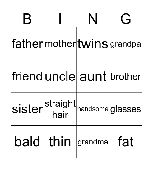 Meet My Family  Bingo Card