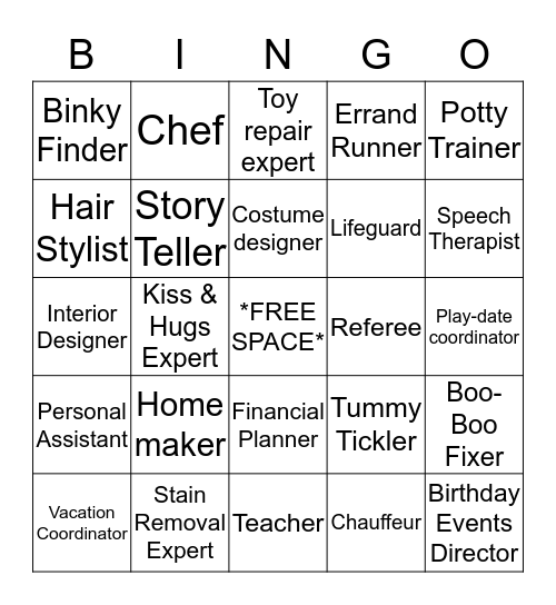 The Different Jobs of a Busy MOM Bingo Card