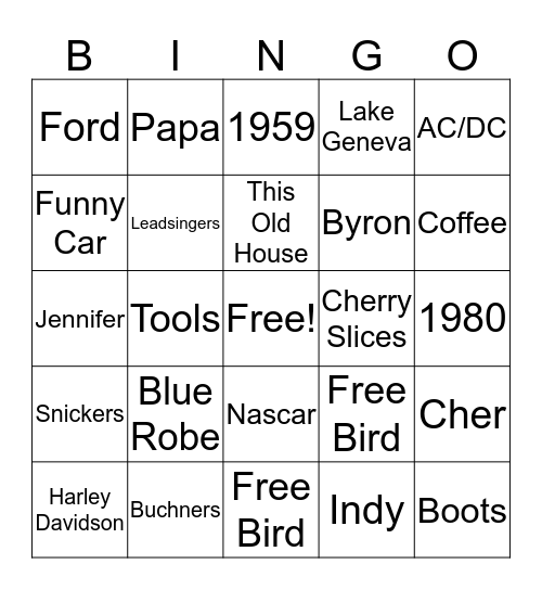 All about Dennis Bingo Card