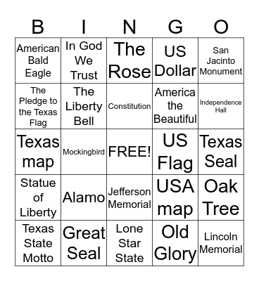 USA Symbols Bingo Card