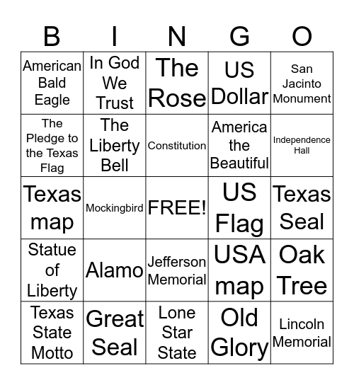 USA Symbols Bingo Card