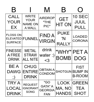 KALEN'S BIMBO BAR BINGO Card