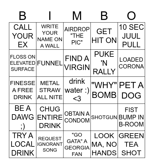 KALEN'S BIMBO BAR BINGO Card
