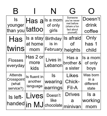 Getting to Know You Bingo Card