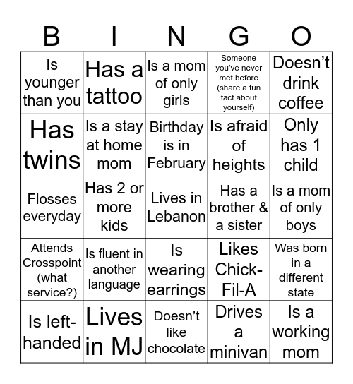 Getting to Know You Bingo Card