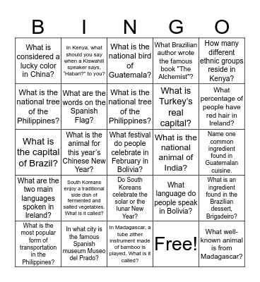 Thinking Day 2019 Bingo Card