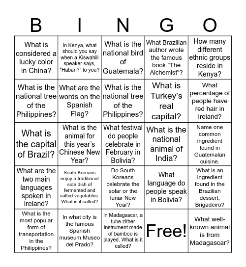 Thinking Day 2019 Bingo Card