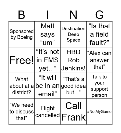 FTA Bingo Card