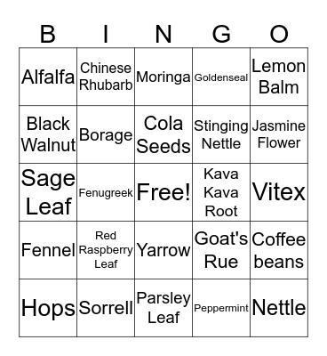 Herb Bingo Card