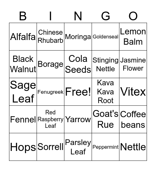 Herb Bingo Card