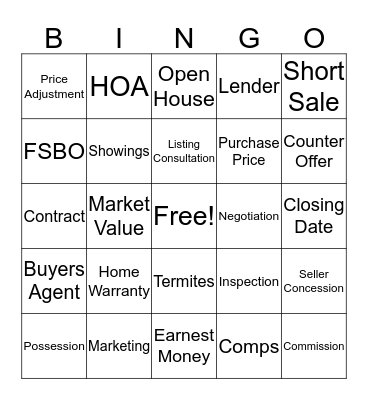 Real Estate Bingo Card