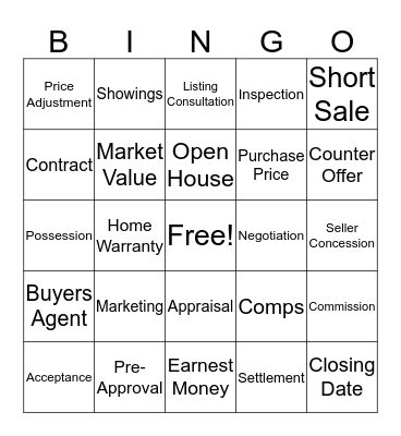 Real Estate Bingo Card