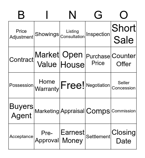 Real Estate Bingo Card