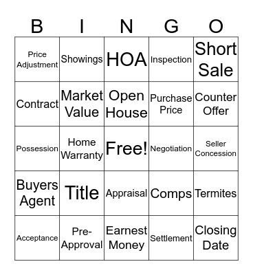 Real Estate Bingo Card