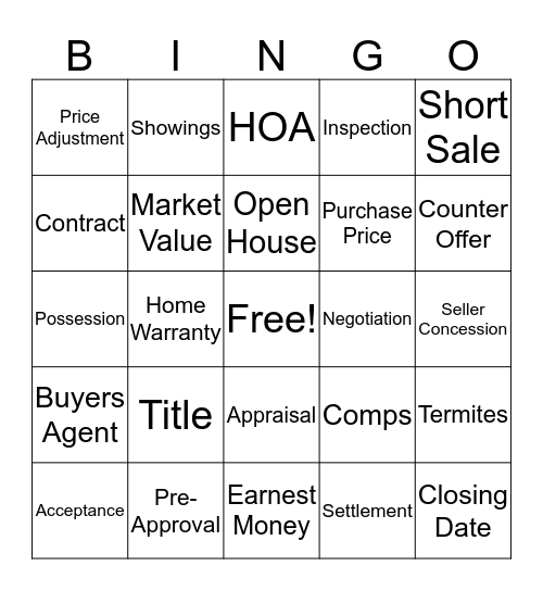 Real Estate Bingo Card