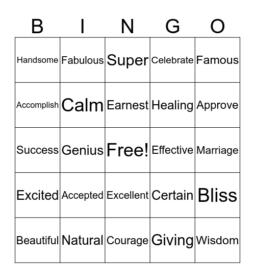Positive Bingo  Bingo Card