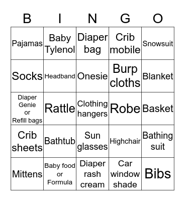 Jessica's Baby Shower Bingo Card