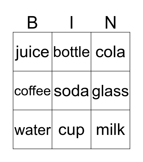 Drinks Bingo Card