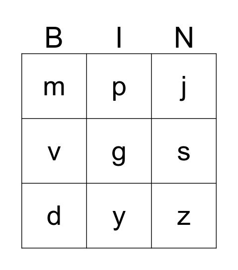 phonics bingo Card