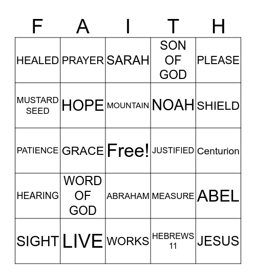 FAITH-GO Bingo Card