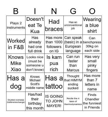 Marcus' Super Fun Bingo Night Bingo Card