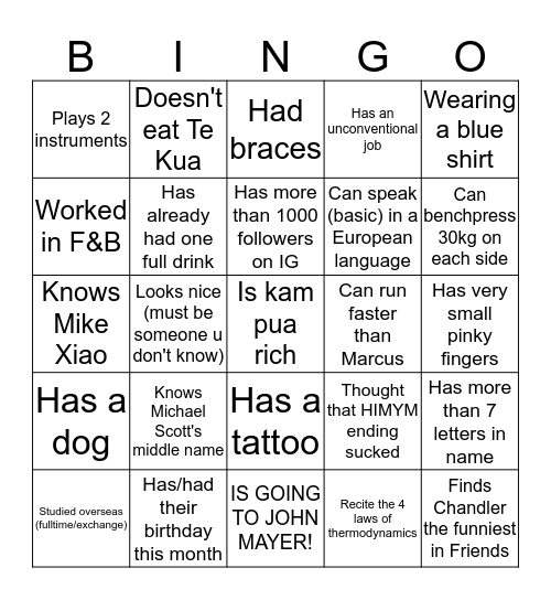 Marcus' Super Fun Bingo Night Bingo Card
